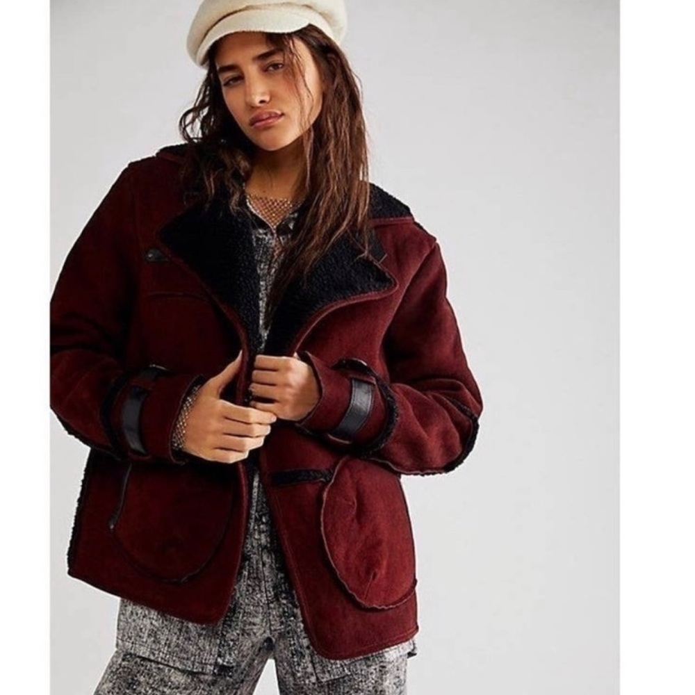 NWOT We the Free by Free People Cozy Cassidy Leather Sherpa Jacket // size Large